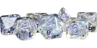 16mm Resin Poly Dice Set: Pearl with Purple (7)
